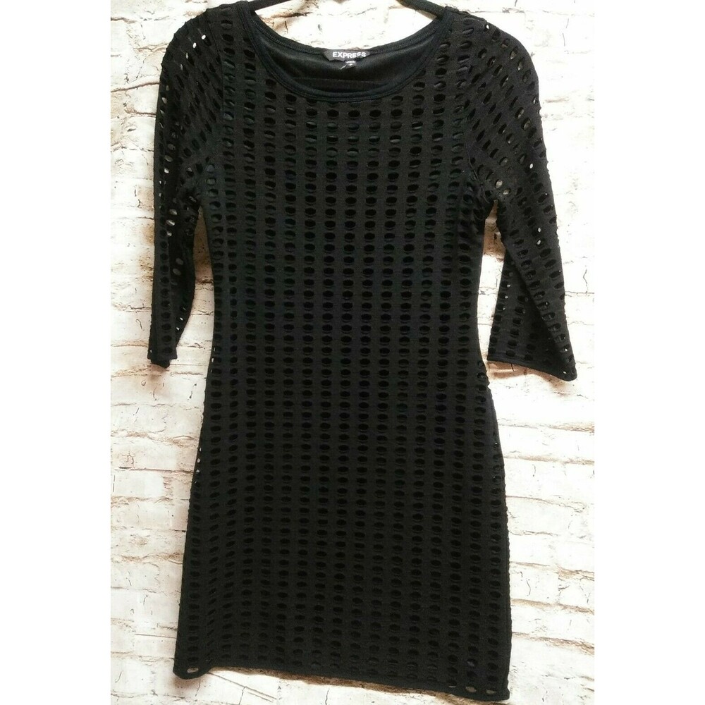 Express Women's Dress Layered Fish Net Holes Pattern Black Size Small